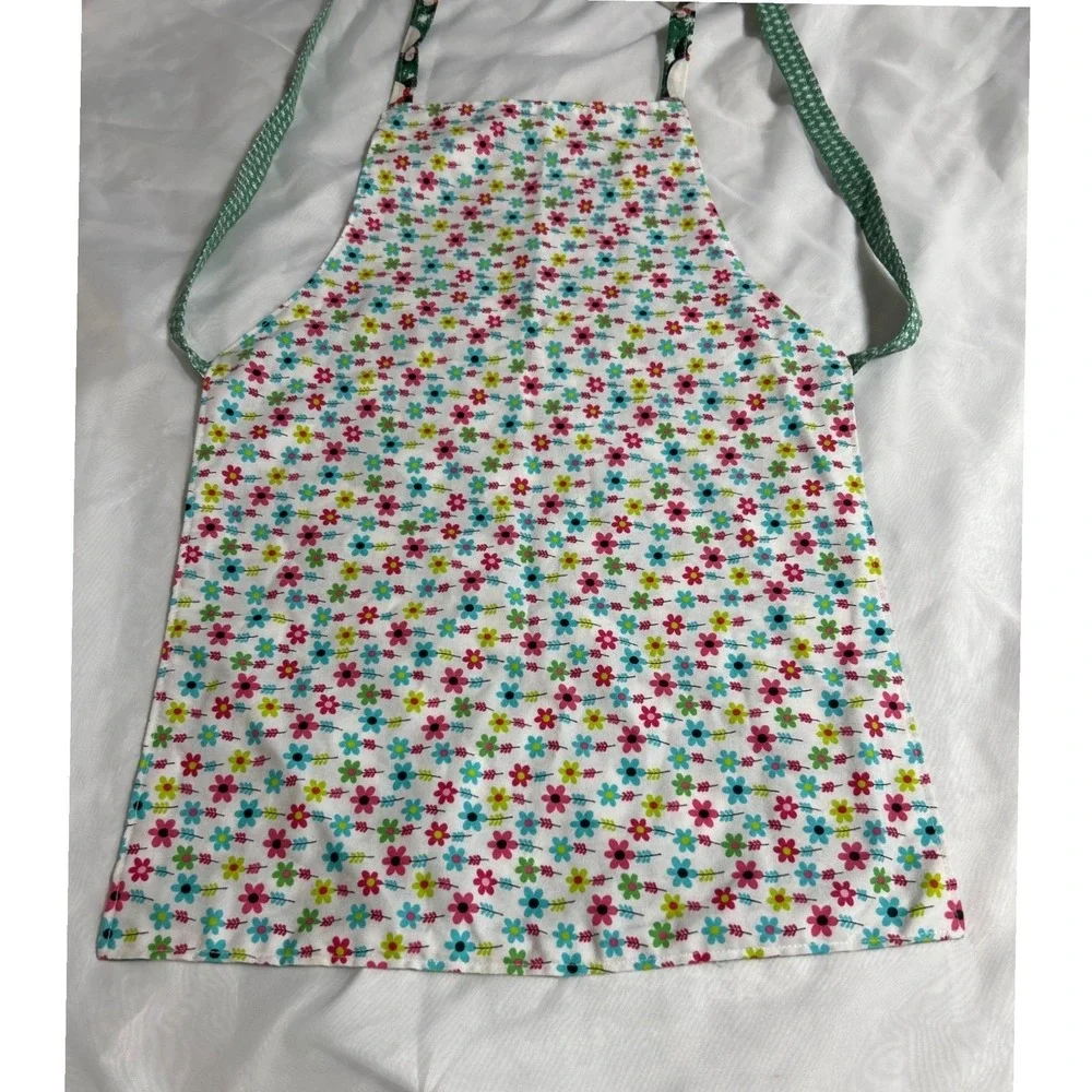Kids Reversible Apron Penguin Floral Print Cooking Baking Kitchen - Picture 1 of 7